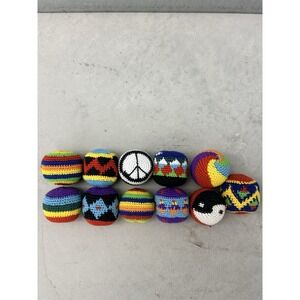 Vintage Lot 11 Crochet Hacky Sacks Footbags Peace Sign Yin Yang Boho Woven
